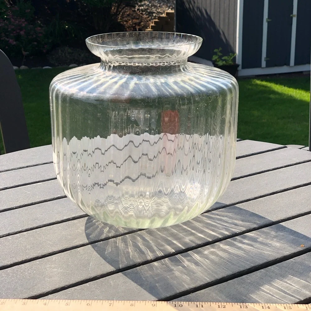 Vintage mid century Clear Ribbed Glass Decorative Vase - Clear